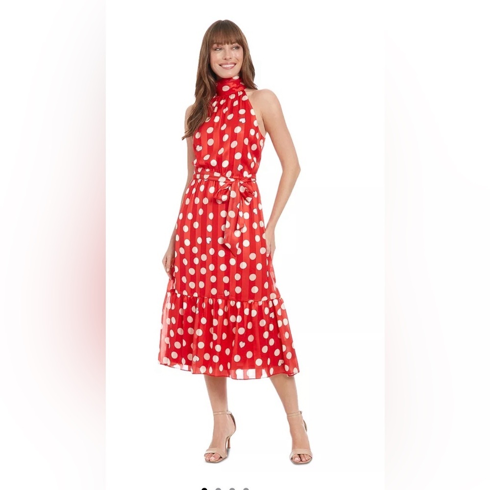 London Times Red Polka Dot Halter Dress